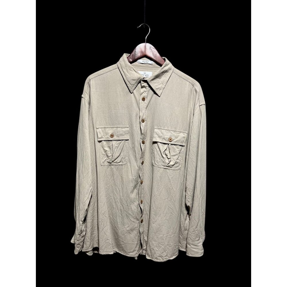 Enro Men's Beige 100% Silk Button-Up Shirt XL